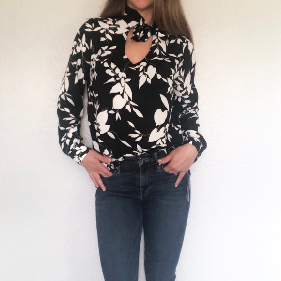 Bar III Tops - Bar III black and white long sleeve floral blouse